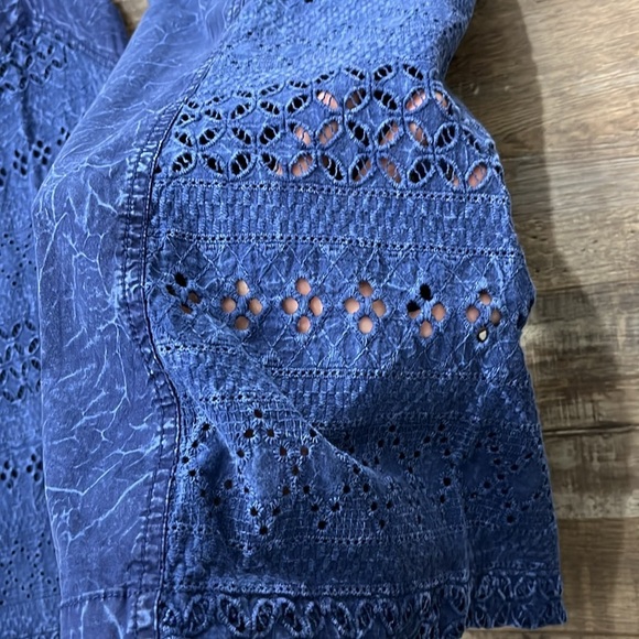 Mind Set by XCVI Blue Eyelet Lace Cotton Wide Leg Pants Size L Boho Lagenlook - Picture 8 of 13